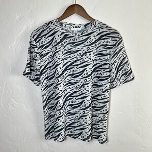Topshop Size 10 T-shirt - Animal Print Black White Sheer